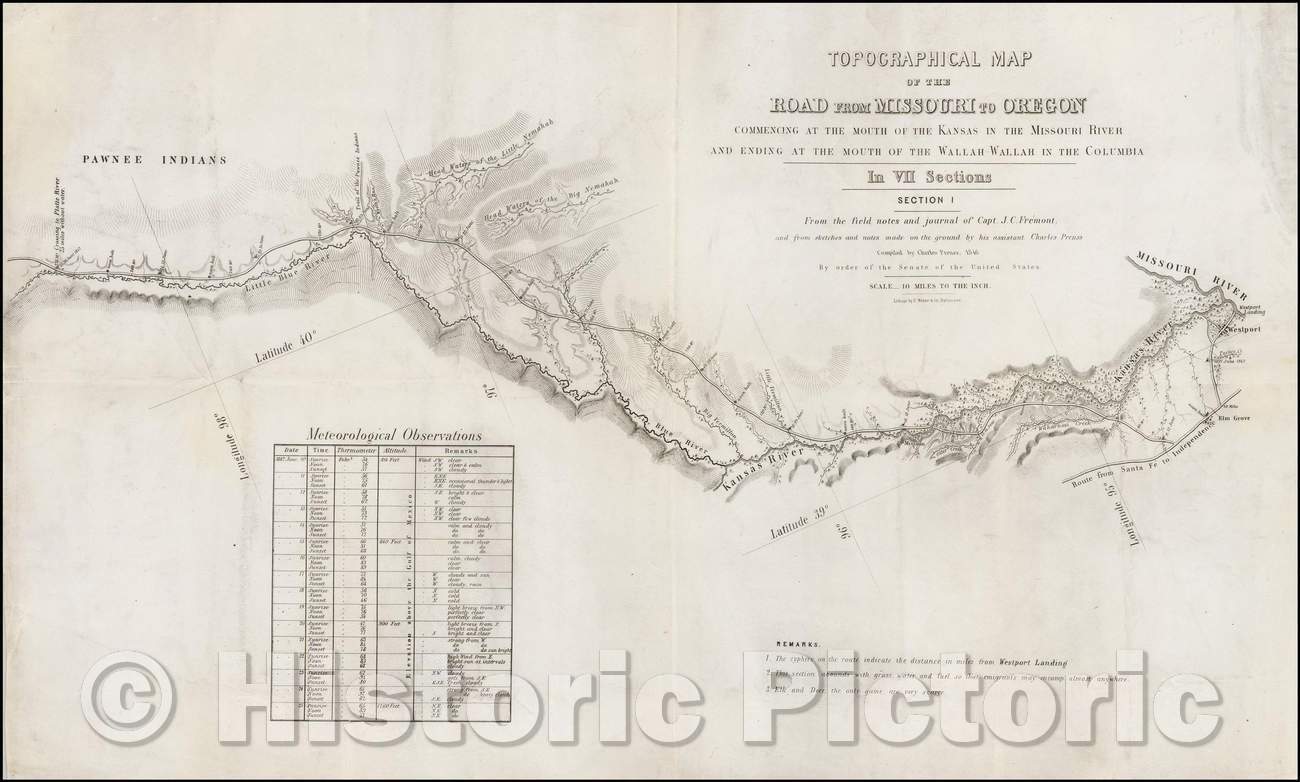 Historic Map - Topographical Map of the Road From Missouri To Oregon, 1849, John Charles Fremont v5
