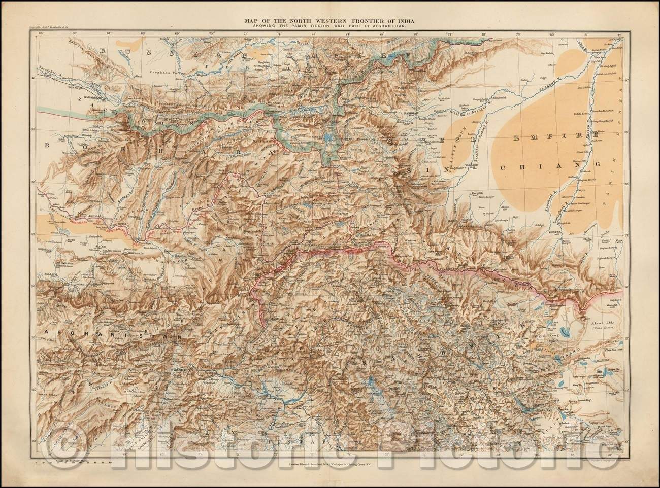 Historic Map - Map of the North Western Frontier of India Showing the Pamir Region and Part of Afghanistan, 1890, Edward Stanford v2