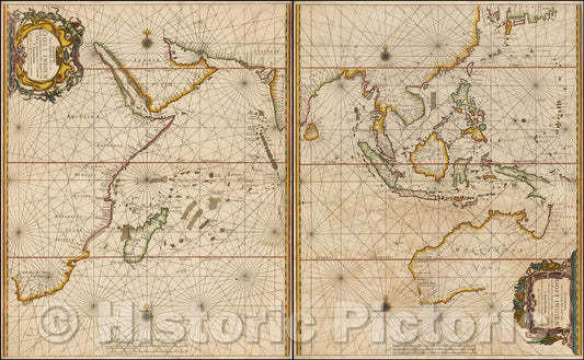 Historic Map - Pascaerte Van't Oostelyckste deel van Oost-Indien met alle de Eylanden :: Sea Chart of Australia, Southeast Asia and Indian Ocean, 1670 - Vintage Wall Art