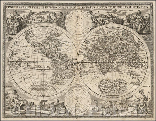 Historic Map - Orbis Terrarum Typus De Integro In Plurimis Emendatus Auctus et Icunculis Illustratus, 1716, Johann Detleffsen - Vintage Wall Art