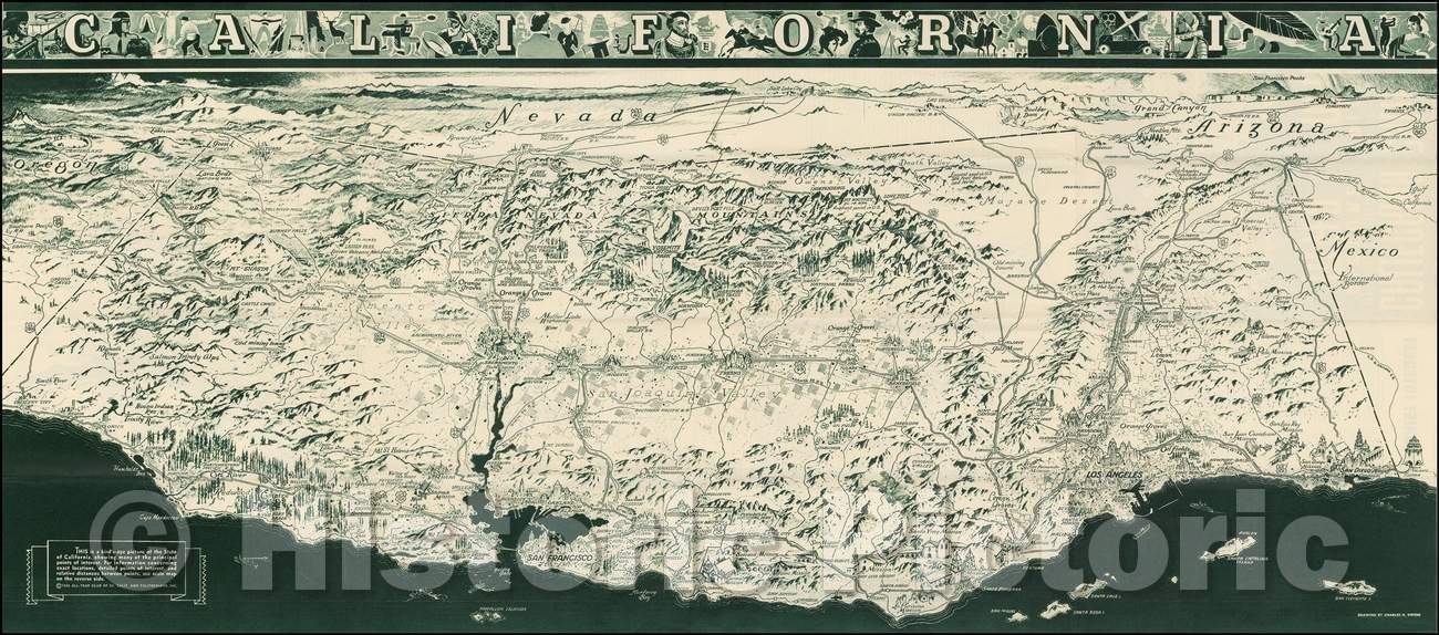 Historic Map - California Official Tourist Picture Map, 1936, Charles H. Owens - Vintage Wall Art