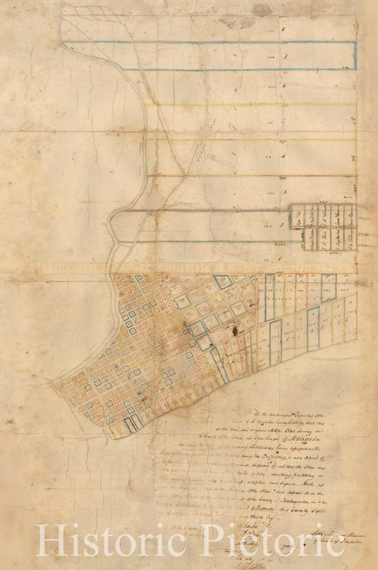 Historic Map - Manuscript Map - Plat - Survey of the Town of Matagorda, Texas and Environs, 1838, Samuel Rhoads Fisher - Vintage Wall Art