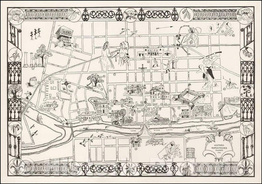 Historic Map - Historic Natchitoches Founded 1714, 1941, - Vintage Wall Art
