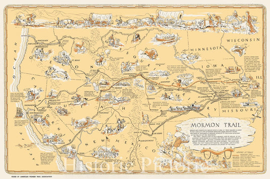 Mormon Trail - Pictorial Map, 1947 | Historical Map Print