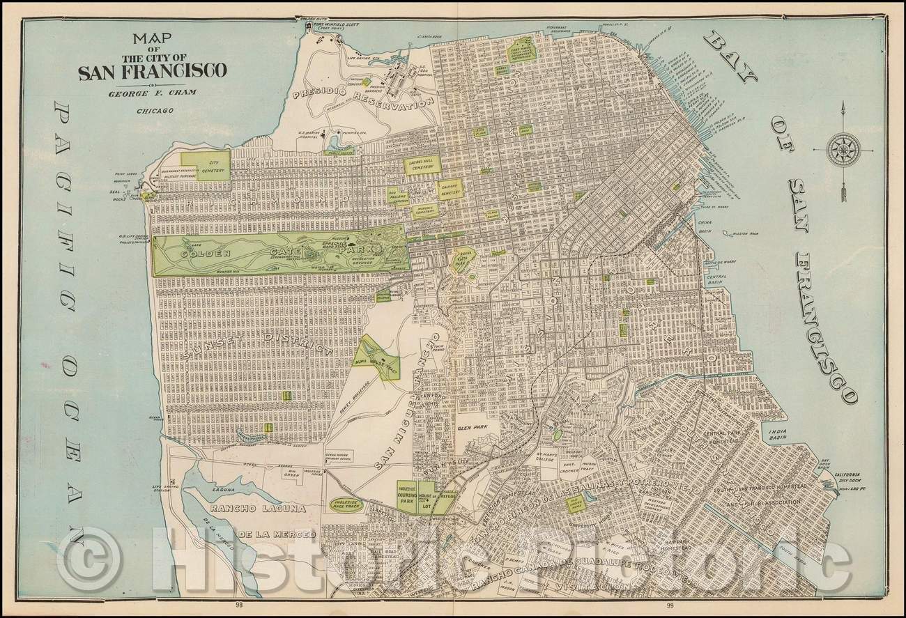 Historic Map - Map of The City of San Francisco, 1892, George F. Cram v3
