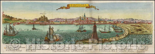 Historic Map - Barcelona die Haupt Statt in Catalonien, 1720, Johann Stridbeck - Vintage Wall Art