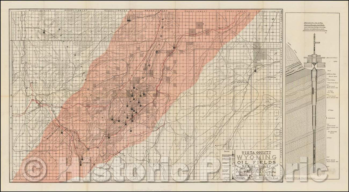Historic Map - Uinta County Wyoming Oil Fields Spring Valley District, 1903, Charles O. Richardson - Vintage Wall Art