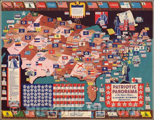 Historic Map - Patriotic Panorama of the United States, 1942, F. E. Cheeseman v1