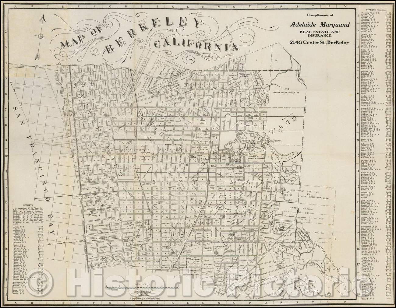 Historic Map - Map of Berkeley California, 1906, Wilbur Fiske McClure - Vintage Wall Art