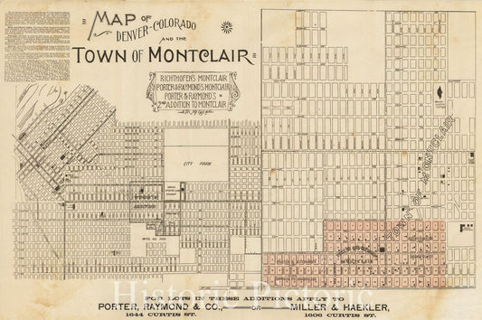 Historic Map - Map of Denver Colorado and the Town of Montclair, 1888, Mills Engraving Co. - Vintage Wall Art