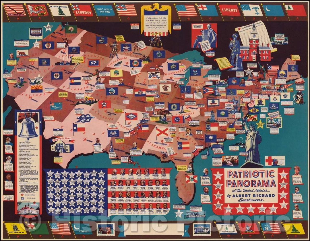 Historic Map - Patriotic Panorama of the United States, 1942, F. E. Cheeseman v2