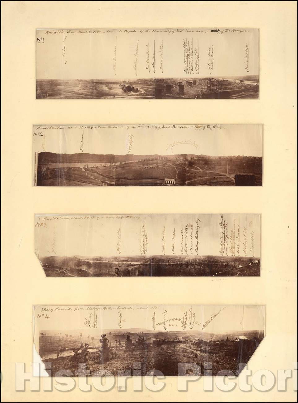 Historic Map - Knoxville Civil War photos annotated, 1864, - Vintage Wall Art