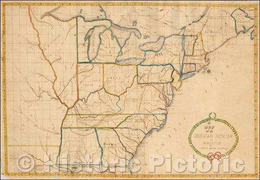 Historic Map - United States of America, 1814, Maria Brown - Vintage Wall Art