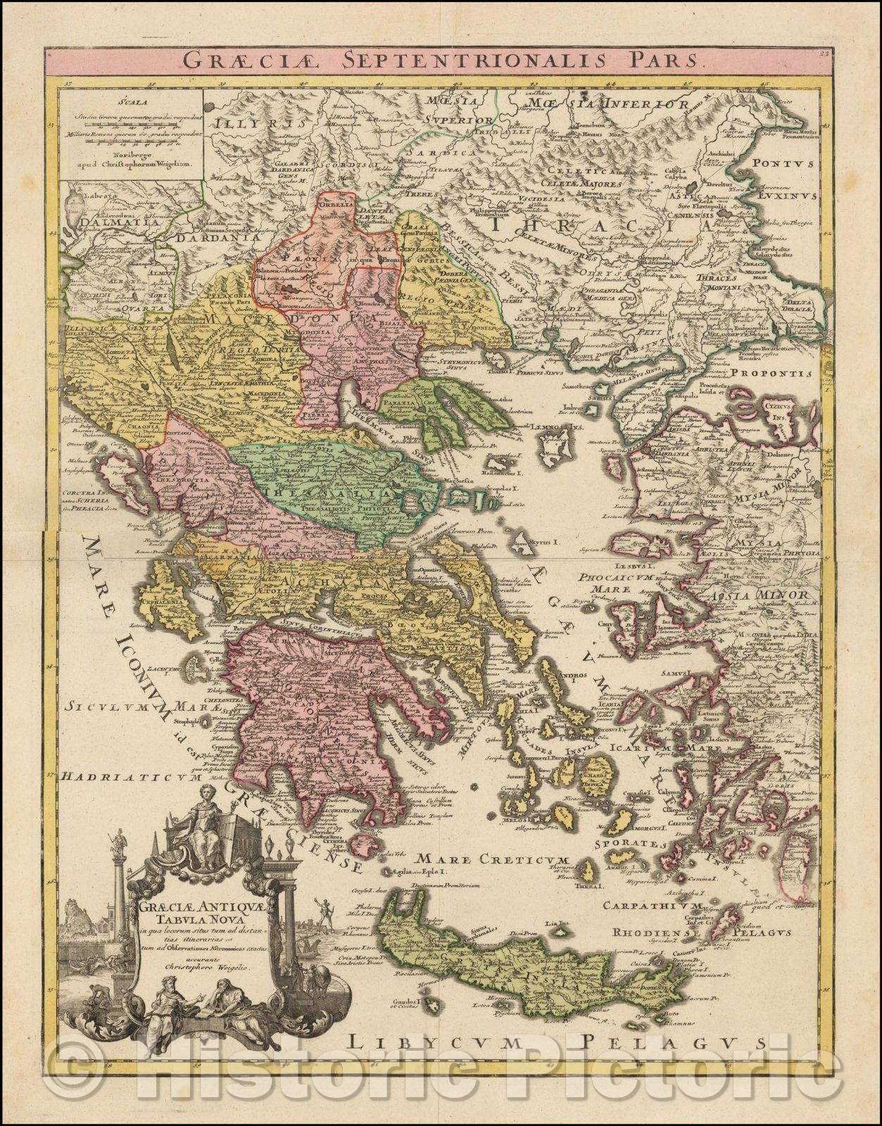 Historic Map - Graeciae Antiquae Tabula Nova in qua locarum situs tum ad distantia itenerarias, 1718, Johann Christoph Weigel v2