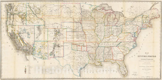 Historic Map - Map of the United States and Territories, Shewing the extent of Public Surveys and other details, 1866, U.S. General Land Office v2