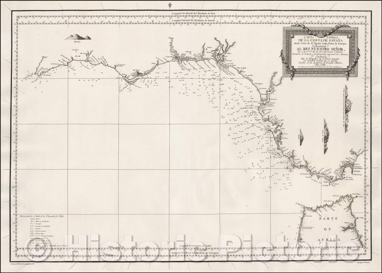 Historic Map - Carta Esferica de la Costa de Espa? desde Cabo de Sn. Vicente hasta Punta de Europa, 1786, Don Vincente Tofi? de San Miguel v2