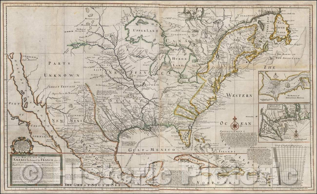 Historic Map - The North Parts of America claimed, 1734, George Grierson v2