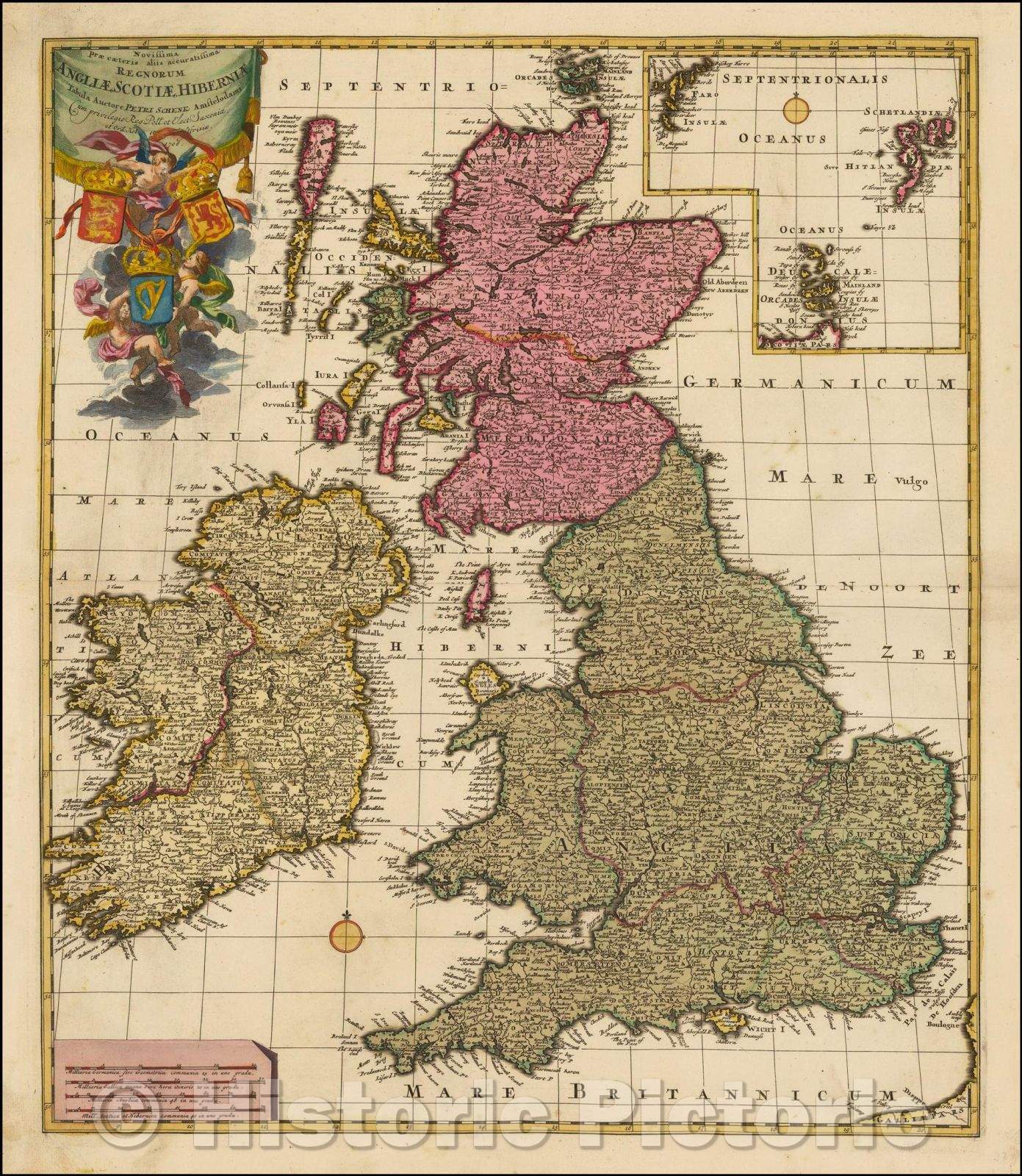 Historic Map - Novissima Prae Caeteris aliis Accuratissima Regnorum Angliae, Scotiae, Hiberniae Tabula, 1706, Peter Schenk v3