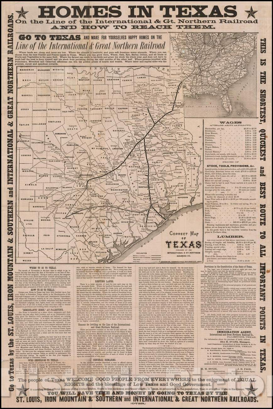 Historic Map - Correct Map of Texas, 1879, Woodward, Tiernan & Hale - Vintage Wall Art
