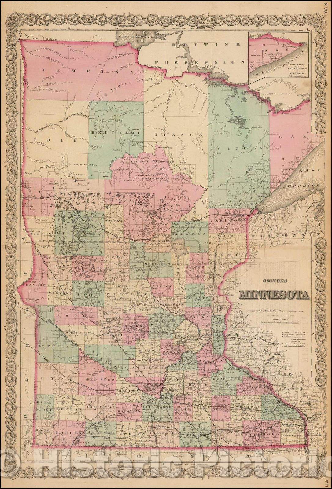 Historic Map - Colton's Minnesota, 1867, G.W. & C.B. Colton v2