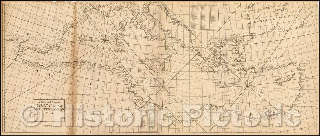 Historic Map - A New and Correct Chart of the Mediterranean Sea, 1728, John Senex v1
