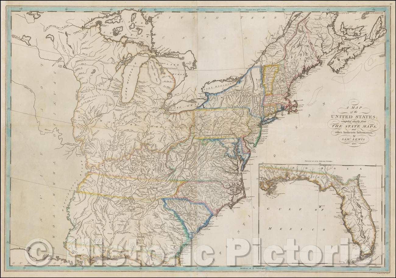 Historic Map - United States, 1795, Matthew Carey - Vintage Wall Art