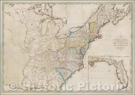 Historic Map - United States, 1795, Matthew Carey - Vintage Wall Art