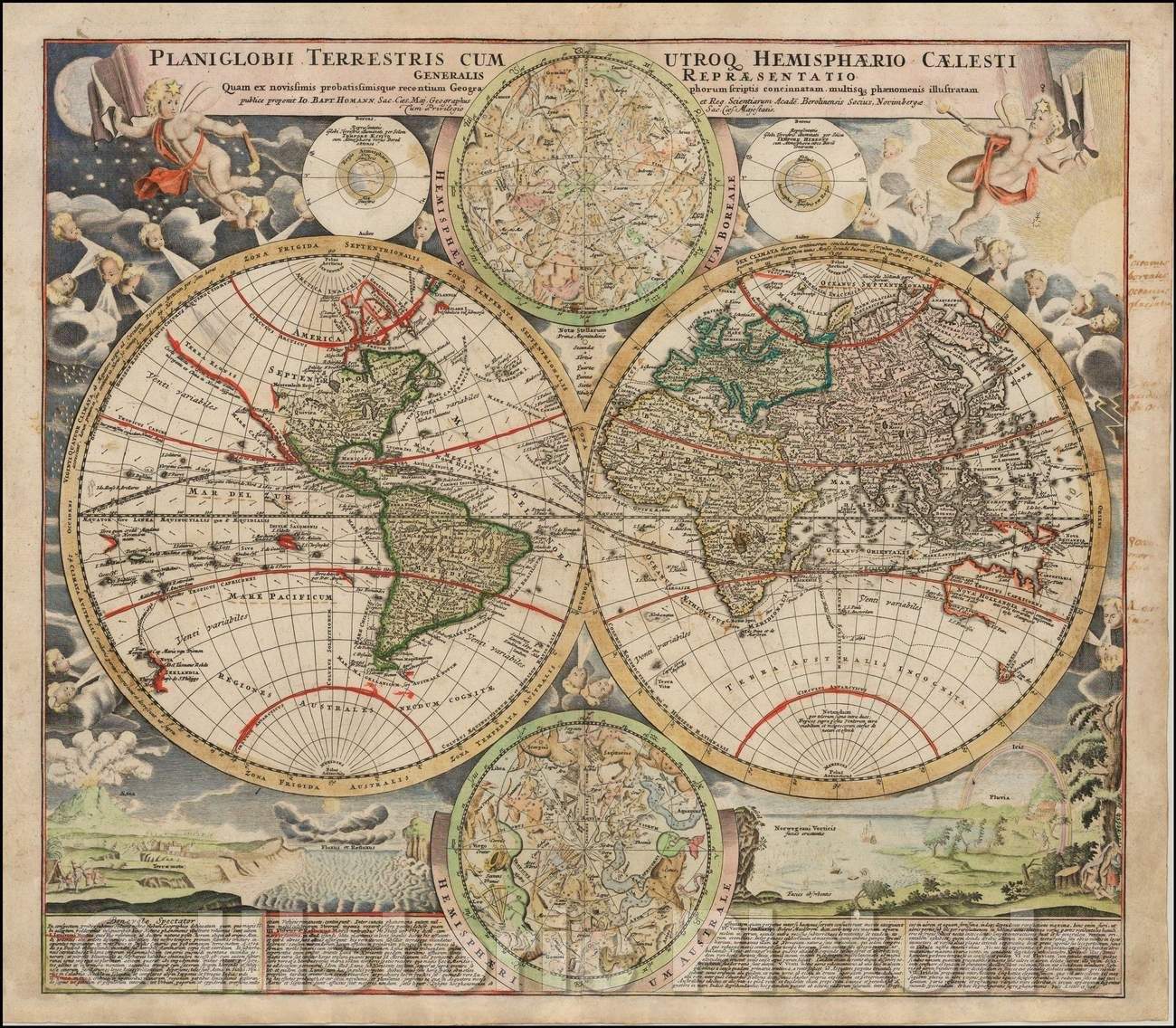 Historic Map - Planiglobii Terrestris Cum Utroq Hemisphaerio Caelesti Generalis Exhibitio, 1720, Johann Baptist Homann v5