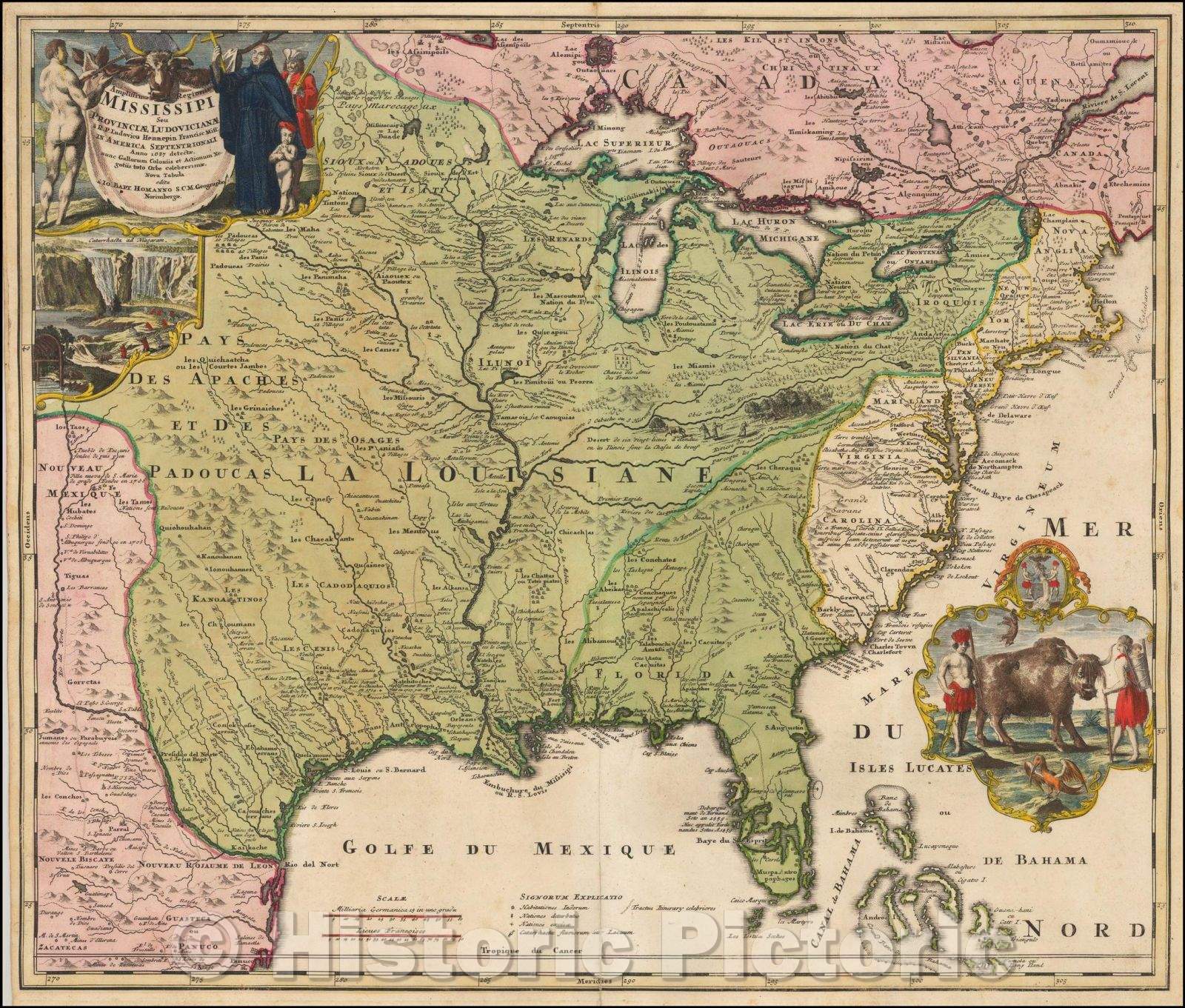 Historic Map - Amplissimae Regionis Mississipi Seu Provinciae Ludovicianae A R.P. Ludovico Hennepin Francisc Miss In America Septentrionali Anno, 1720 v10