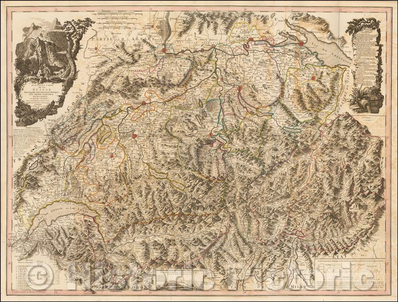 Historic Map - Nouvelle Carte de la Suisse dans laquelle sont Exactement Distingues les Treize Cantons Londre Chez W. Faden Charing Cross, c1799 - Vintage Wall Art