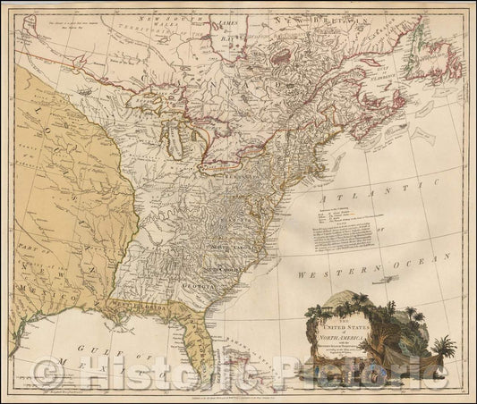Historic Map - The United States of North America with the British & Spanish Territories, 1785, William Faden - Vintage Wall Art