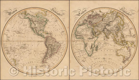 Historic Map - Western Hemisphere and Eastern Hemisphere, 1838, William Home Lizars - Vintage Wall Art