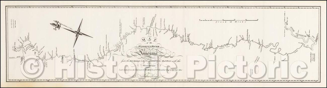 Historic Map - Map of the Washita river in Louisiana from the Hot Springs to the confluence of the Red River with the Mississippi, 1804, George T. Dunbar v12