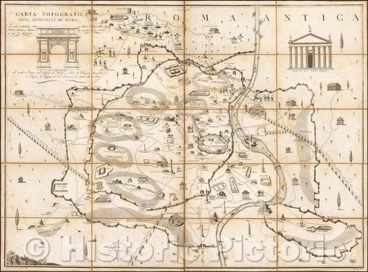 Historic Map - Carta Topografica Dell Antichita Di Roma/Topographic Map Dell Antiquities Di Roma, 1805, Andrea Manazzale - Vintage Wall Art
