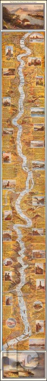 Historic Map - The Course of the Rhine from Mainz to Cologne, 1957, Hoursch & Bechstedt - Vintage Wall Art