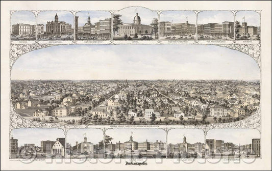 Historic Map - Indianapolis, 1860, William Braden & Co. - Vintage Wall Art