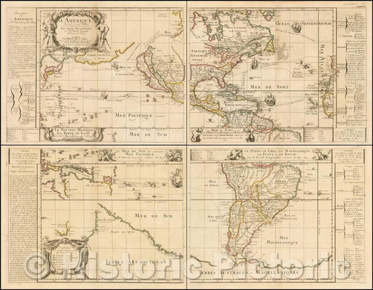 Historic Map - L'Amerique Suivant les dernieres Relations, avec les Routes que l'on tient pour Les Indes Occidentales, 1679, Pierre Du Val - Vintage Wall Art