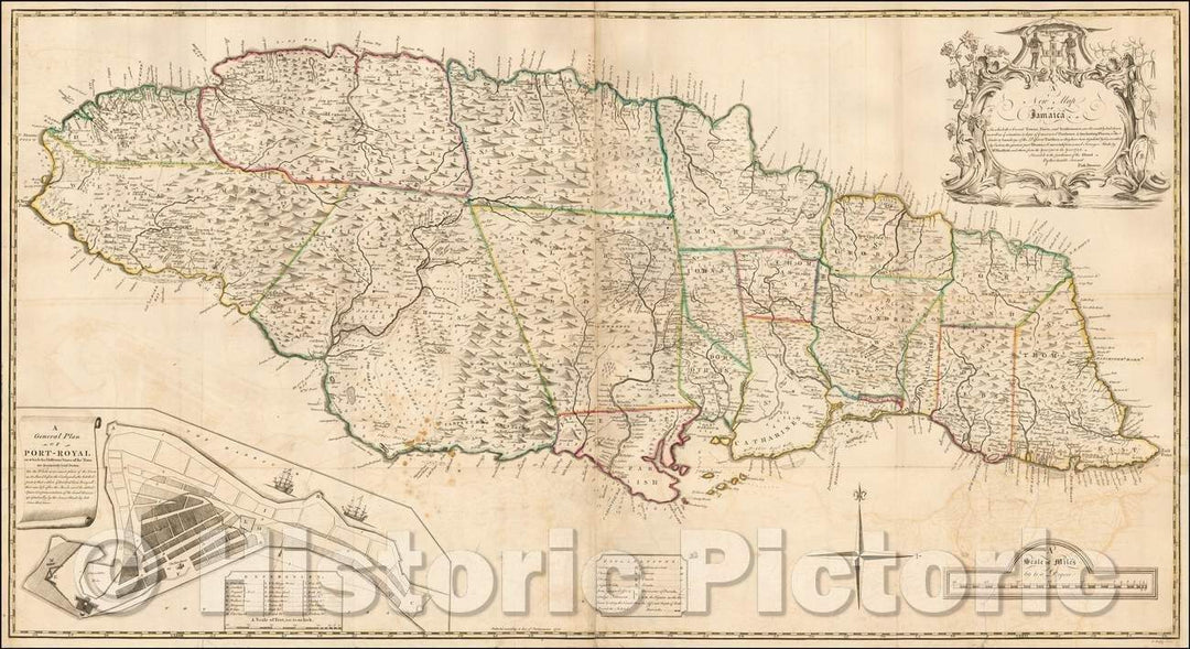 Historic Map - Jamaica. In which the Several Towns, Forts, and Settlements are Accurately laid down as well as ye situations & depts of yet most noted, 1755 - Vintage Wall Art