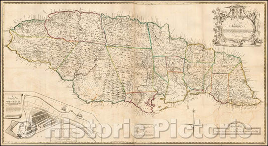 Historic Map - Jamaica. In which the Several Towns, Forts, and Settlements are Accurately laid down as well as ye situations & depts of yet most noted, 1755 - Vintage Wall Art