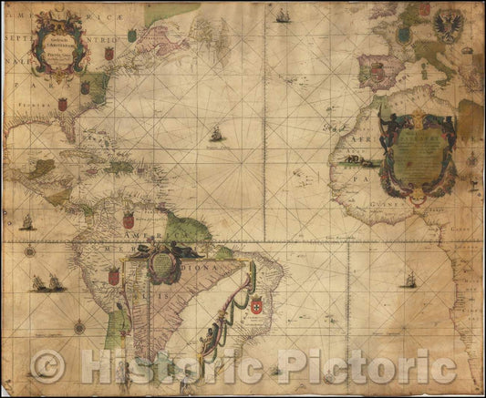 Historic Map - West Indische PASKAERT waerin de graden der breedde/West Indian PASKAERT waerin the degrees of breedde, 1695, Willem Janszoon Blaeu - Vintage Wall Art