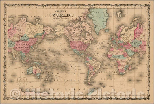 Historic Map - Johnson's Map of the World on Mercator's Projection, 1861, Alvin Jewett Johnson v2