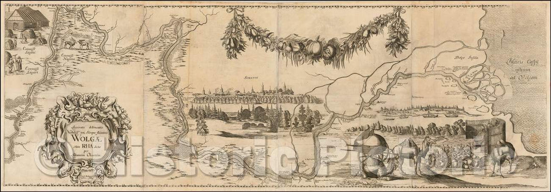 Historic Map - Accurata delineatio Nobilissmi toti Europae Fluminis Wolga/Olearius' Map of the Volga River, 1647 and Christian Rothgiesser, 1647 - Vintage Wall Art