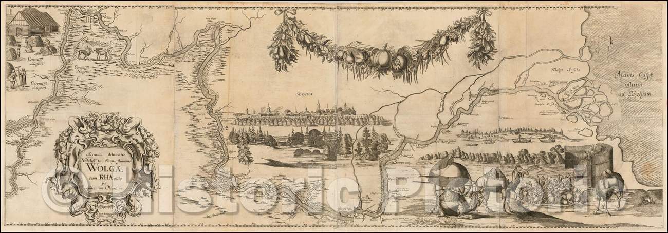 Historic Map - Accurata delineatio Nobilissmi toti Europae Fluminis Wolga/Olearius' Map of the Volga River, 1647 and Christian Rothgiesser, 1647 - Vintage Wall Art