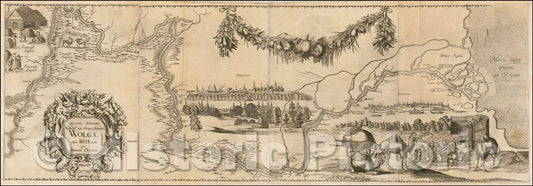 Historic Map - Accurata delineatio Nobilissmi toti Europae Fluminis Wolga/Olearius' Map of the Volga River, 1647 and Christian Rothgiesser, 1647 - Vintage Wall Art