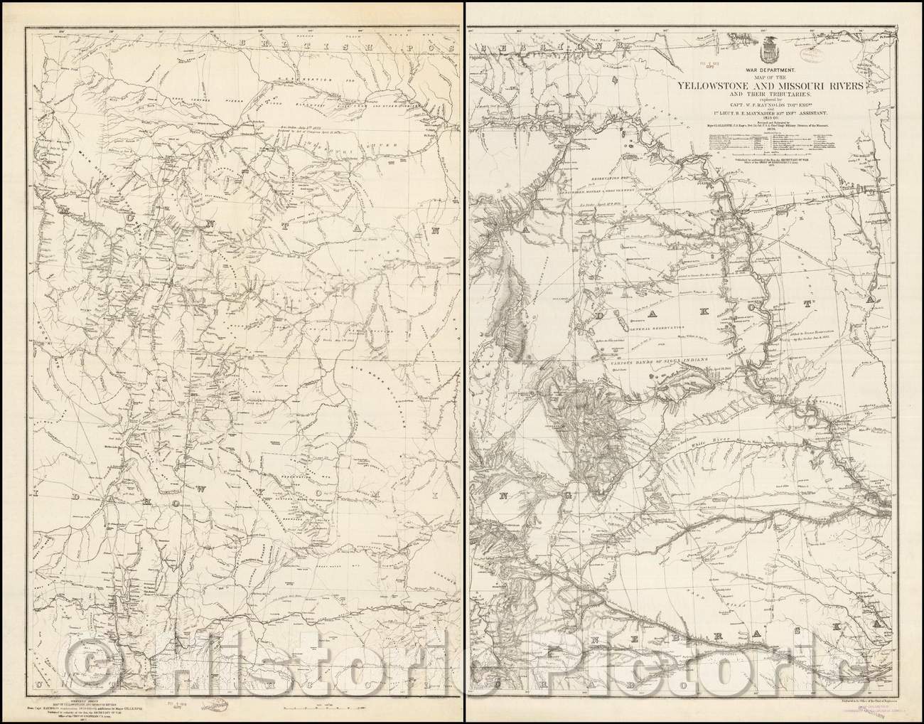 Historic Map - U.S. War Department. - Map of the Yellowstone And Missouri Rivers And Their Tributaries Explored, 1877, W.F. Raynolds - Vintage Wall Art