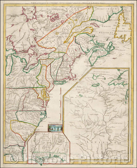 Historic Map - Carte D'Une Partie De L'Amerique Septentrionale pour servir a l'Histoire derniere Guerre, 1787, George Louis Le Rouge v2