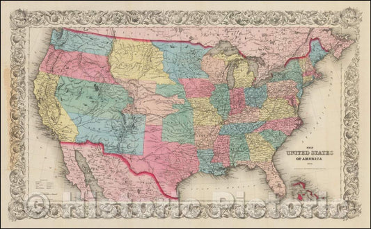 Historic Map - The United States of America, 1854, Joseph Hutchins Colton - Vintage Wall Art
