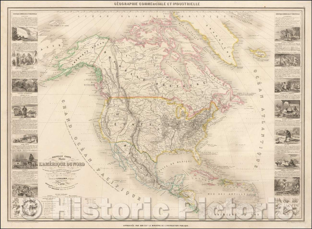 Historic Map - Nouvelle Carte Illustree De L'Amerique Du Nord Indiquant Les Grandes/North America, Distribution Of Vegetables And Minerals, 1854 v2