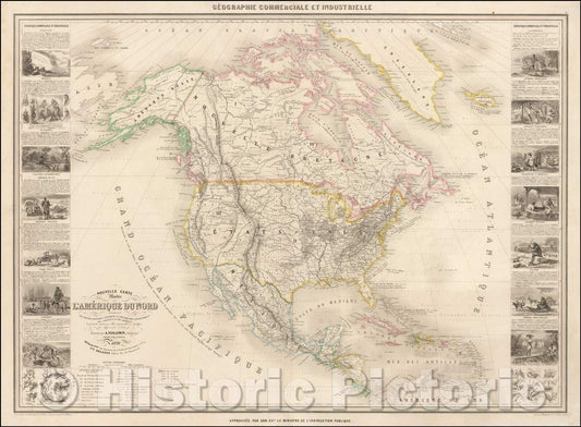 Historic Map - Nouvelle Carte Illustree De L'Amerique Du Nord Indiquant Les Grandes/North America, Distribution Of Vegetables And Minerals, 1854 v2