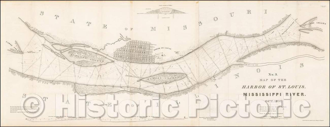 Historic Map - Map of the Harbor of ST. Louis, Mississippi River. Oct. Surveyed, 1837, Robert E. Lee v2